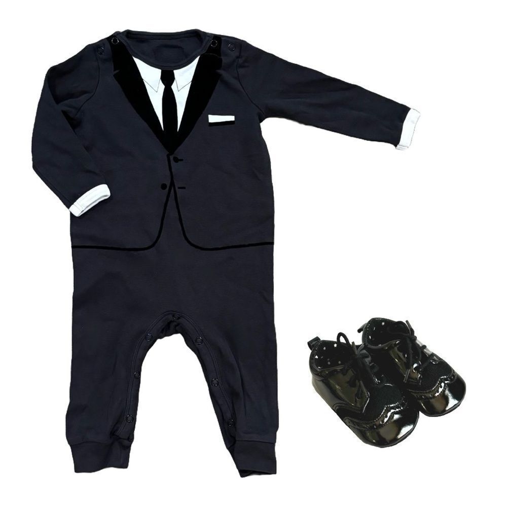 Black Baby Tuxedo Onesie with Shoes